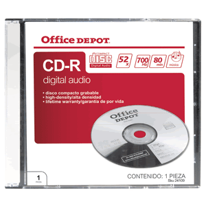CD-R OFFICE DEPOT 80MIN 700MB 52X PZA CD-R OFFICE DEPOT 80MIN 700MB 52X PZA